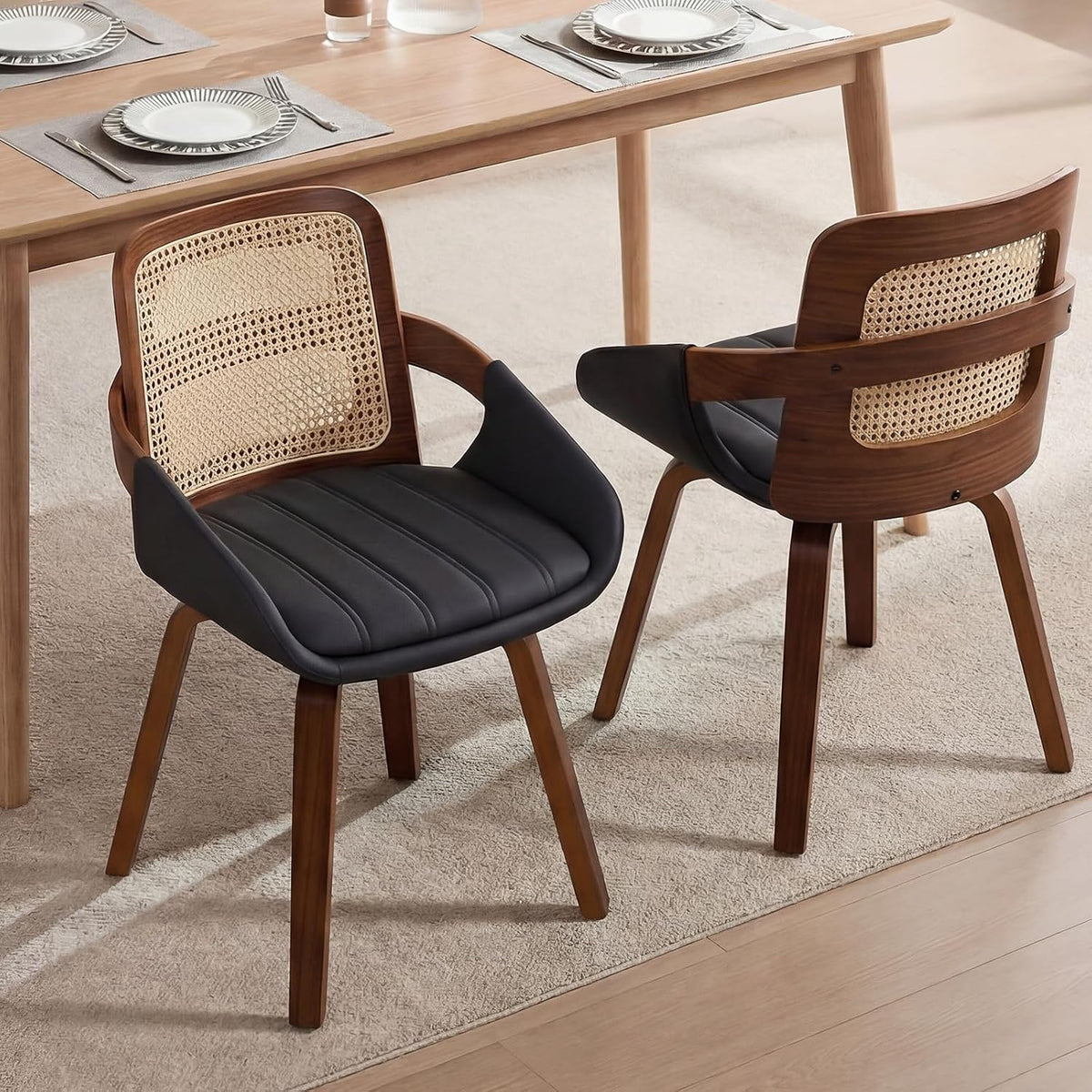 Black Rattan Bentwood Dining Chairs