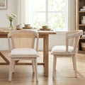 Wood Rattan Upholstered Dining Chairs