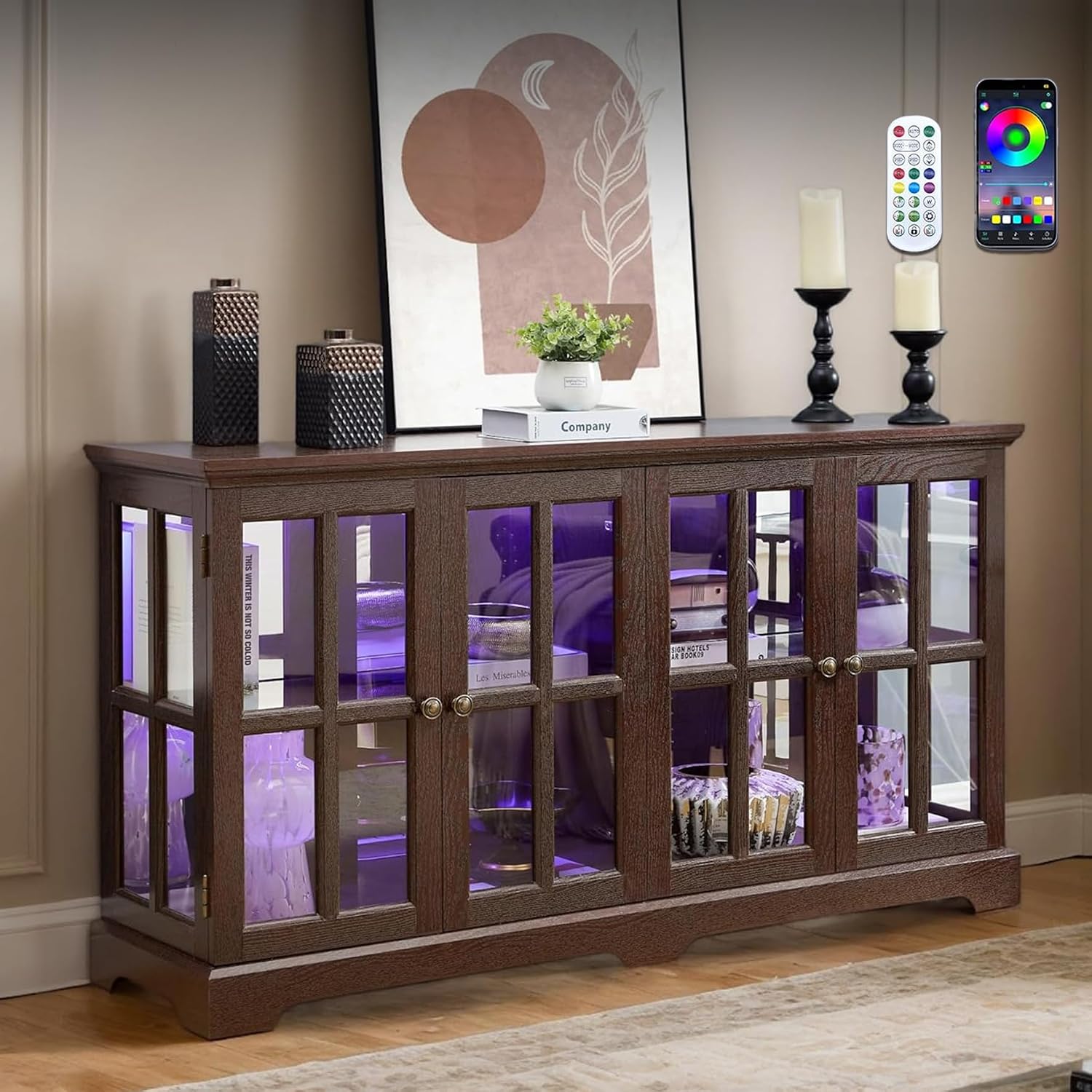 Dark Cherry LED Glass Curio Cabinet