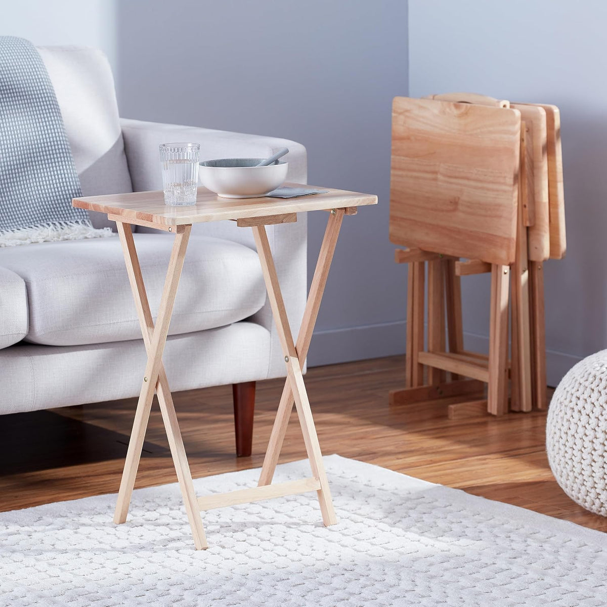 Natural Foldable TV Tray Tables 4-Pack