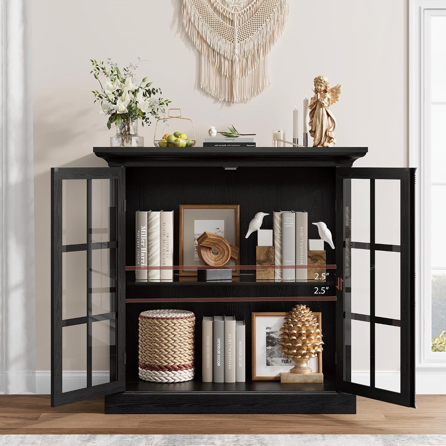Black LED Glass Wine Display Cabinet