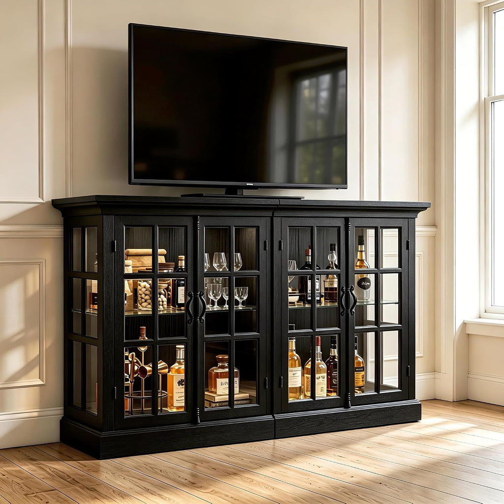 Black LED Glass Wine Display Cabinet