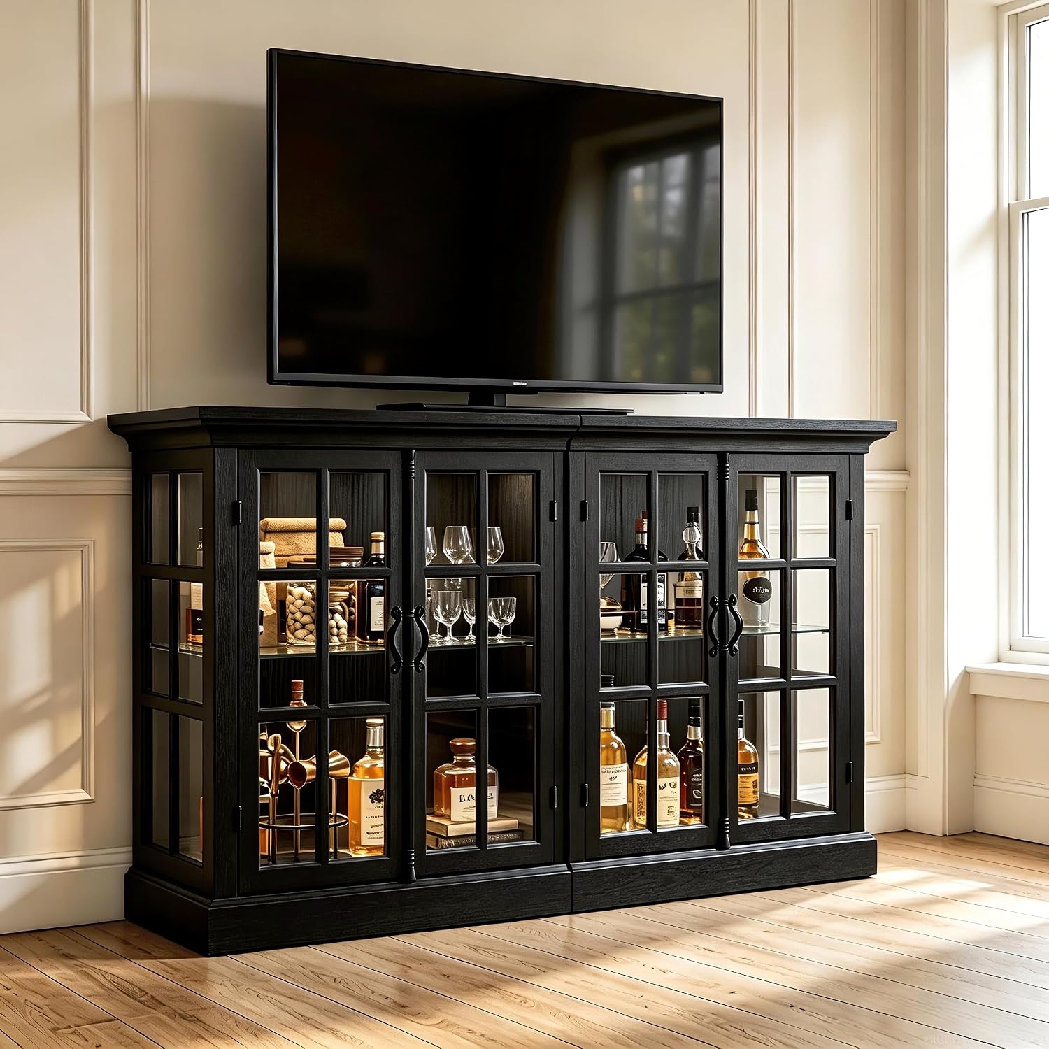 Black LED Glass Wine Display Cabinet