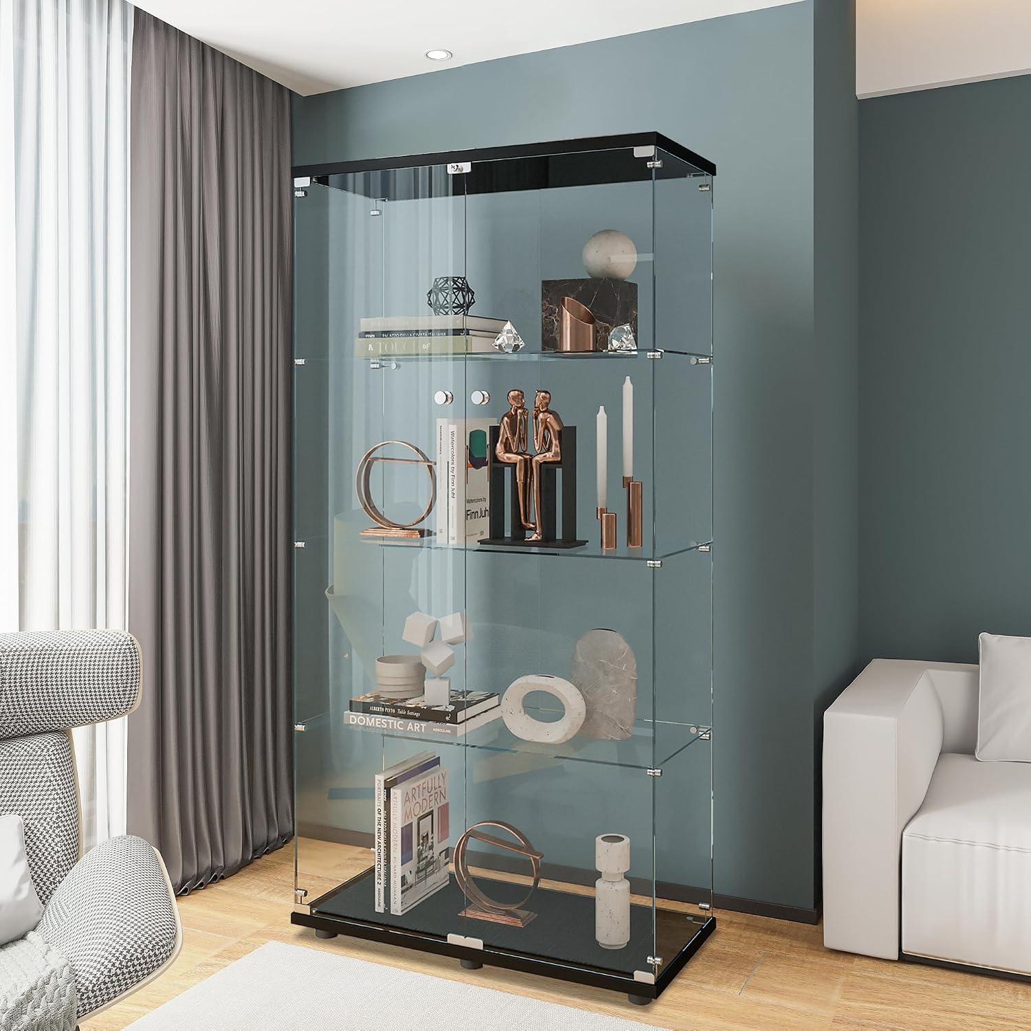 Black Tempered Glass Display Cabinet
