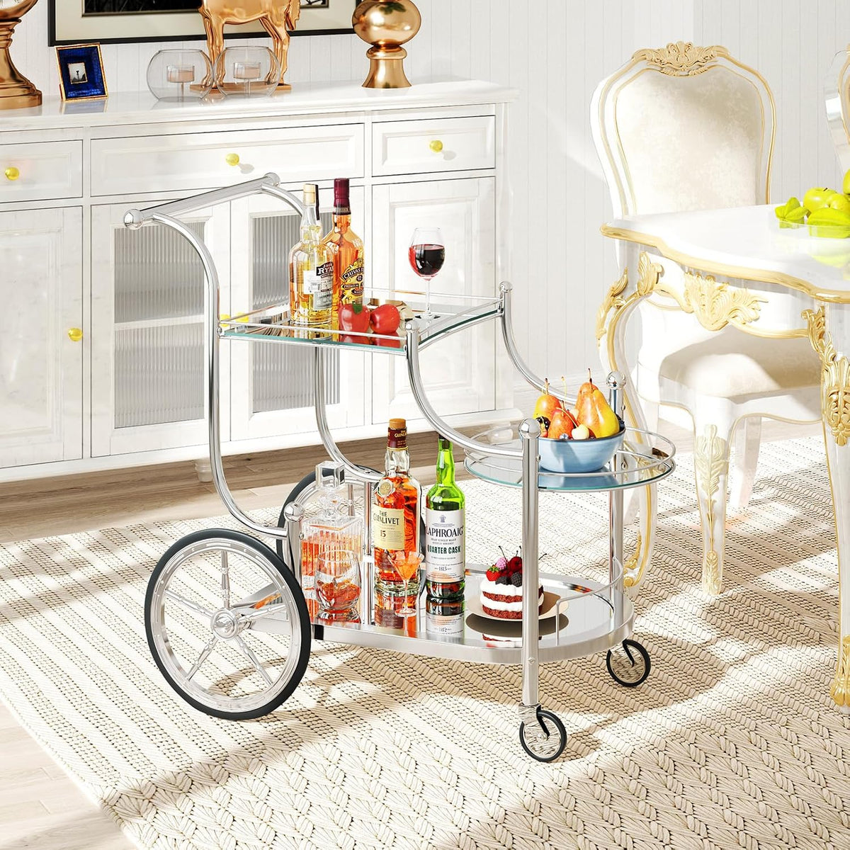 Silver Mirrored 3-Tier Bar Cart