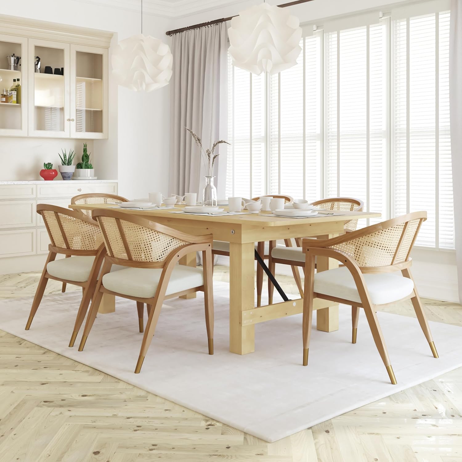 Cane Rattan Cushioned Dining Chair