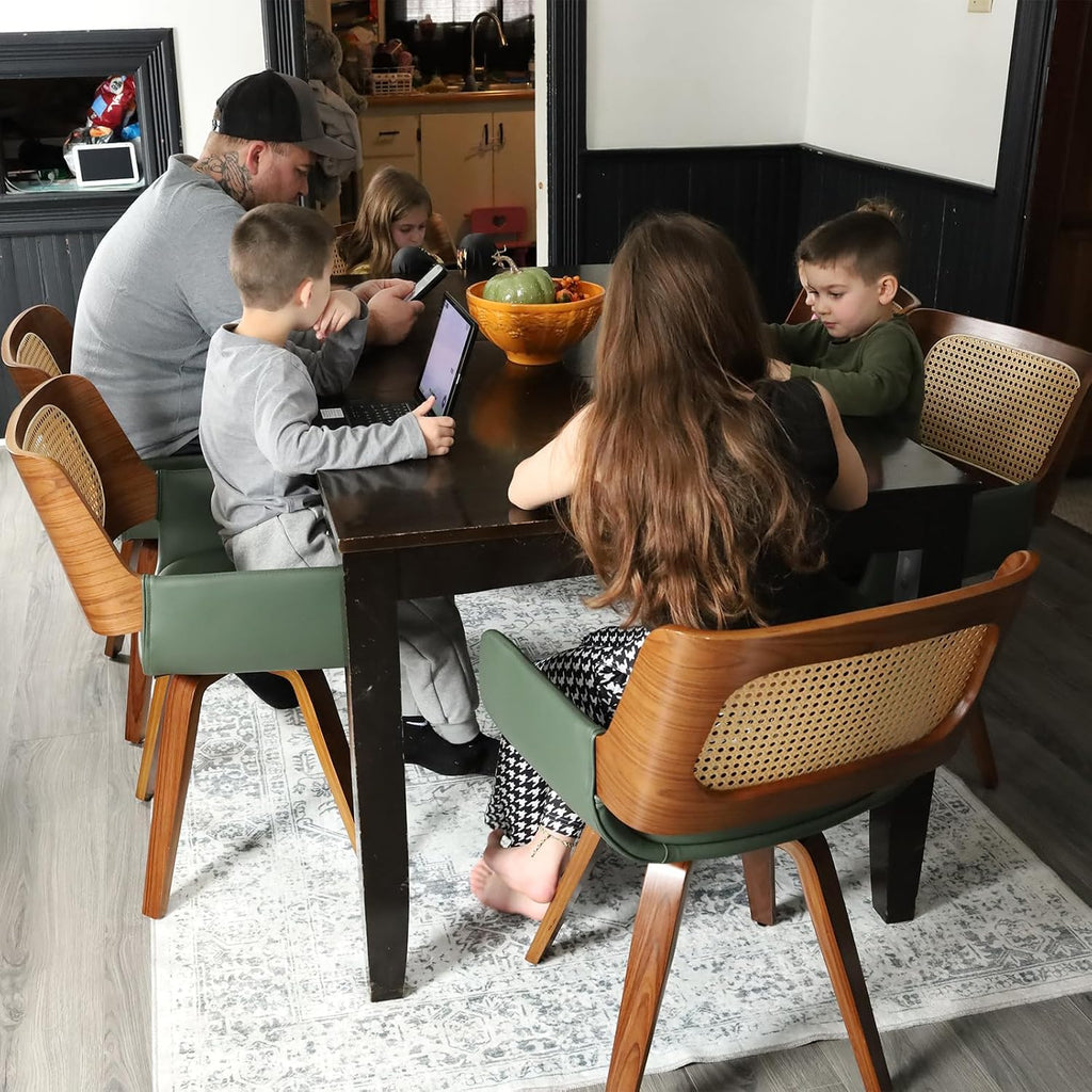 Walnut Cane Swivel Dining Armchairs