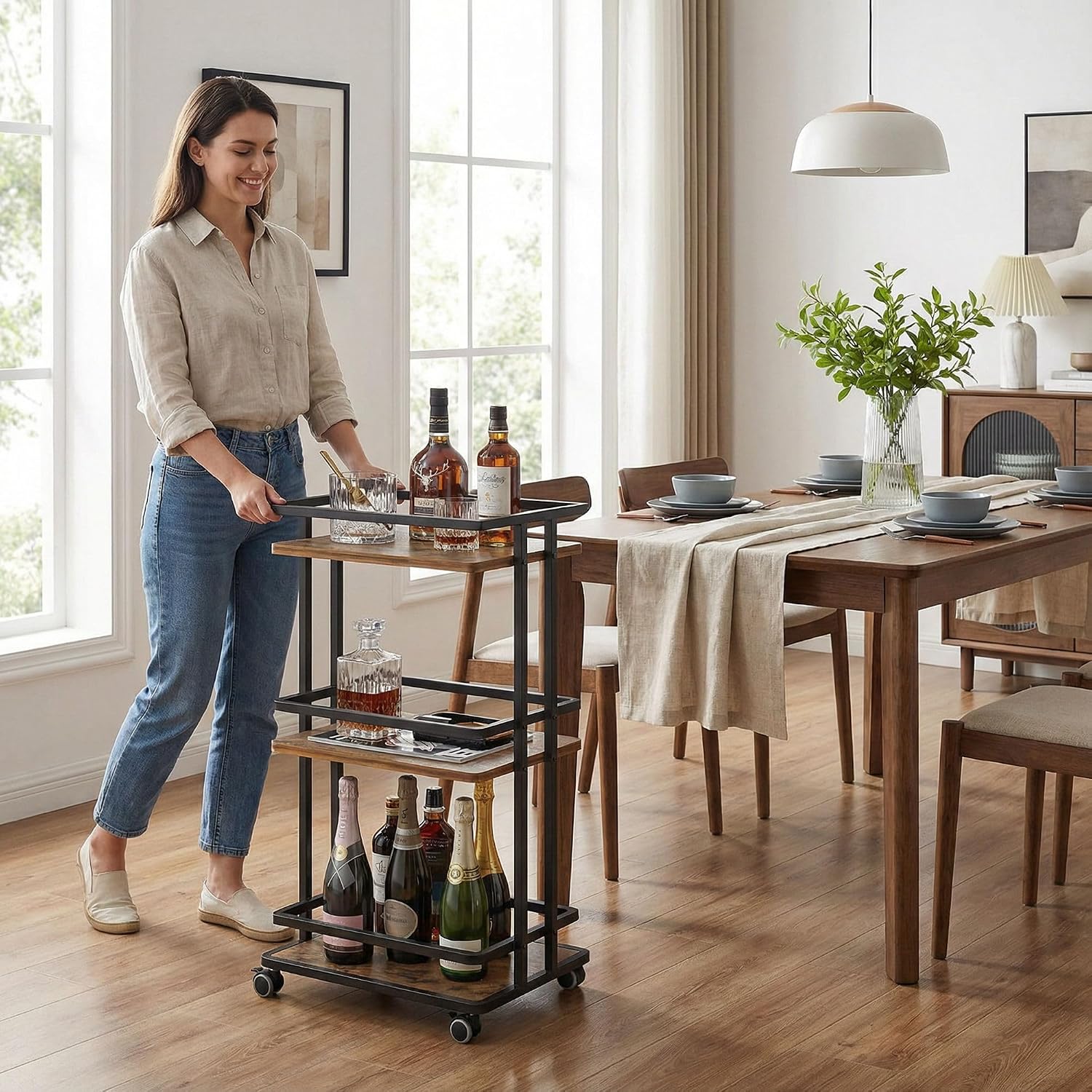 3-Tier Rolling Storage Bar Cart
