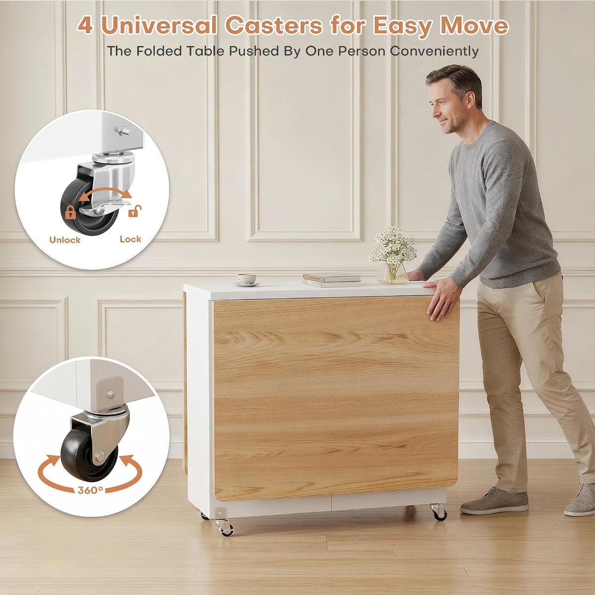 Natural Wheeled Storage Dining Table