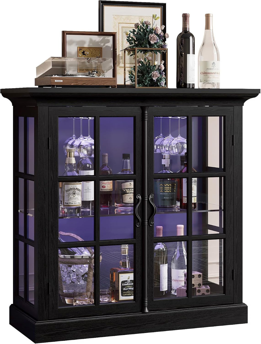 Black LED Glass Wine Display Cabinet