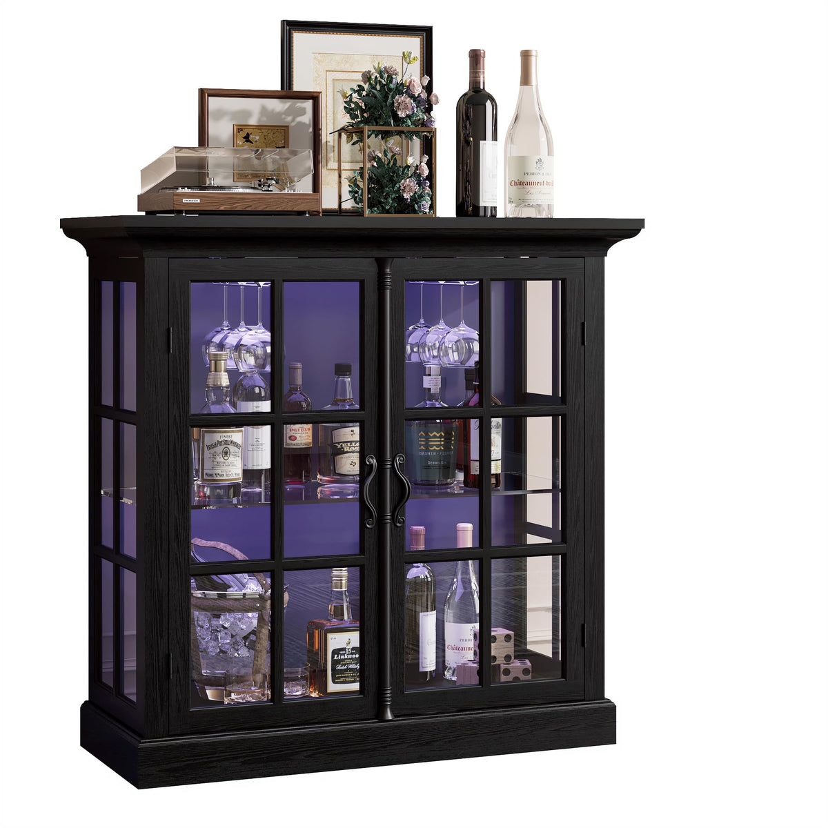 Black LED Glass Wine Display Cabinet