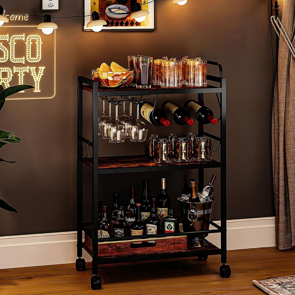 3-Tier Rolling Home Bar Serving Cart