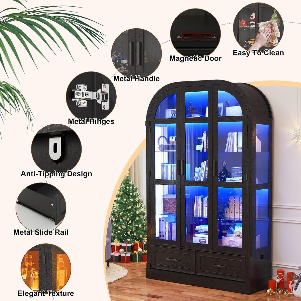 Black Lit Arched Glass Display Cabinet