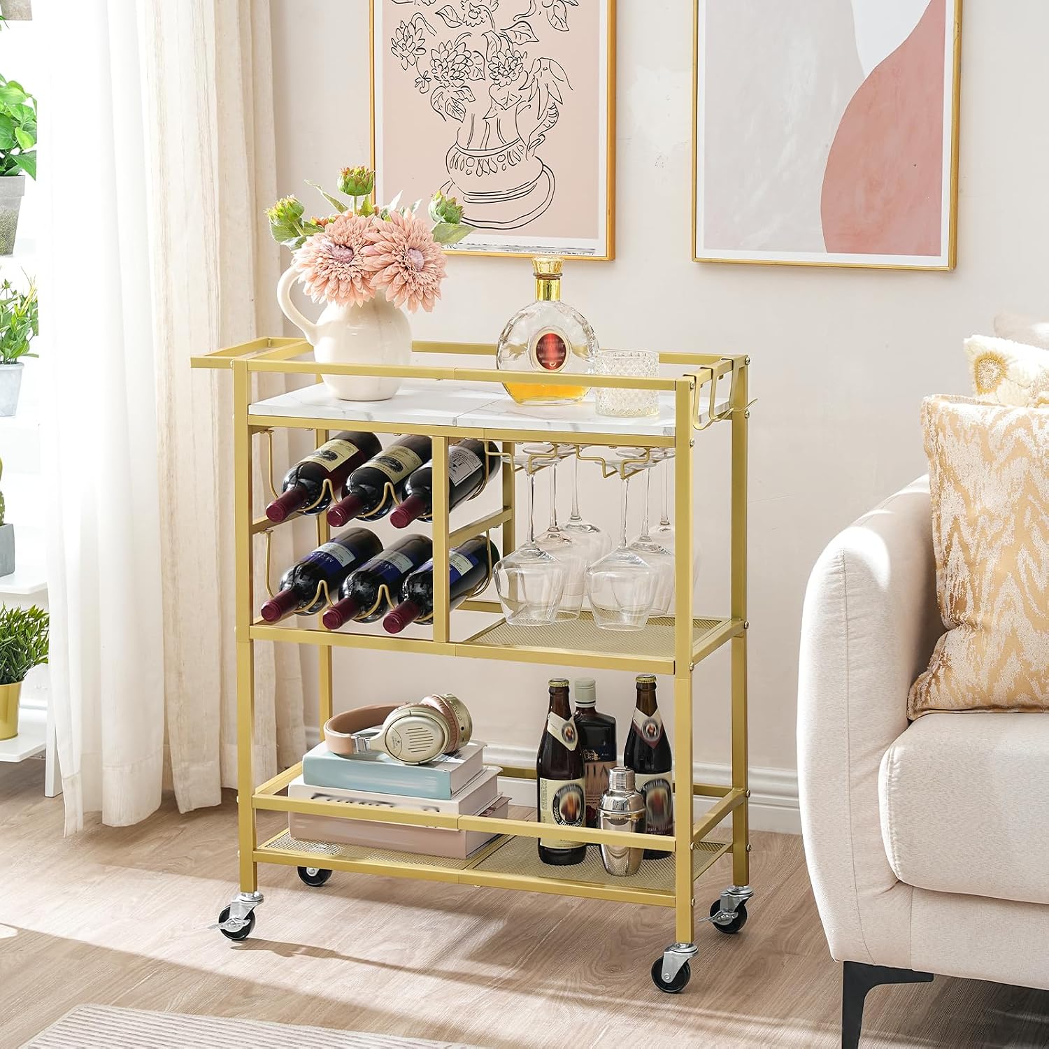 Gold White 3-Tier Rolling Cart