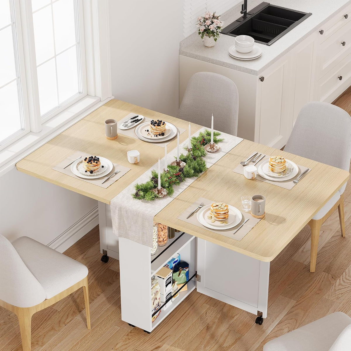 Wheeled Storage Foldable Dining Table