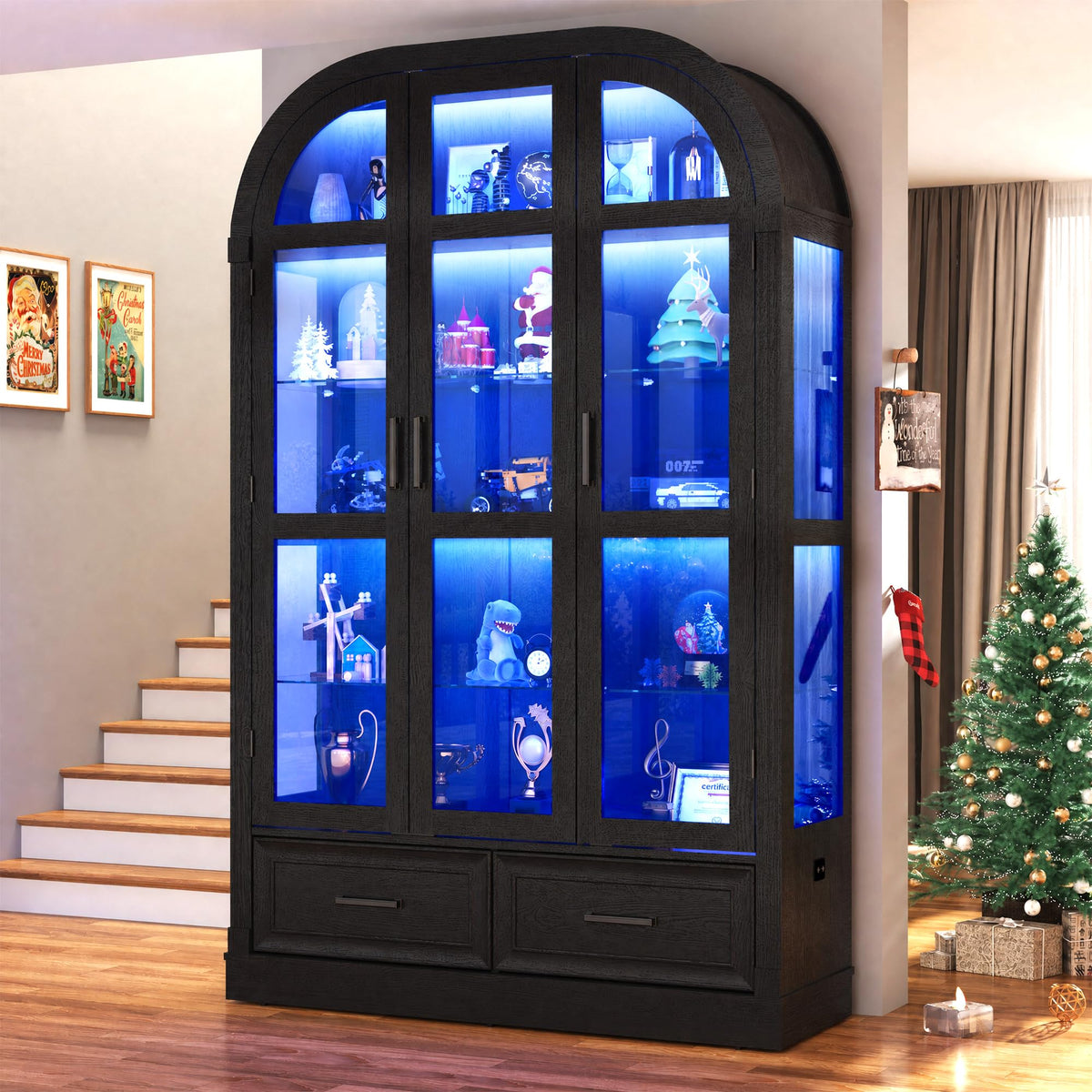 Black Lit Arched Glass Display Cabinet