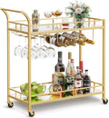 Gold Mirrored Rolling Wine Bar Cart