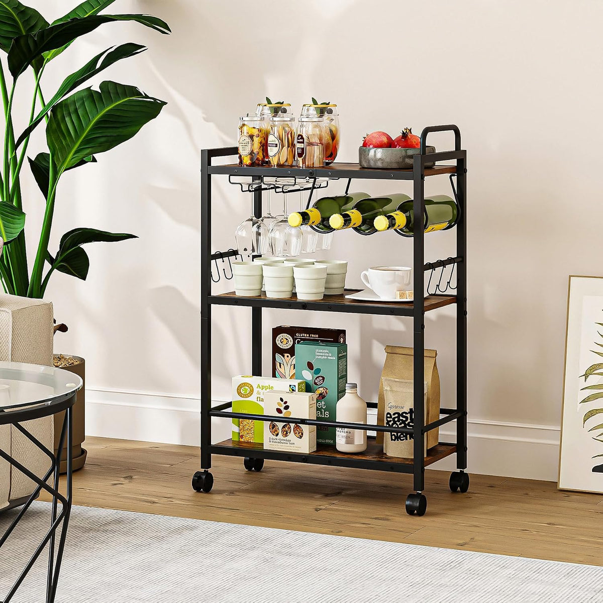 3-Tier Rolling Home Bar Serving Cart