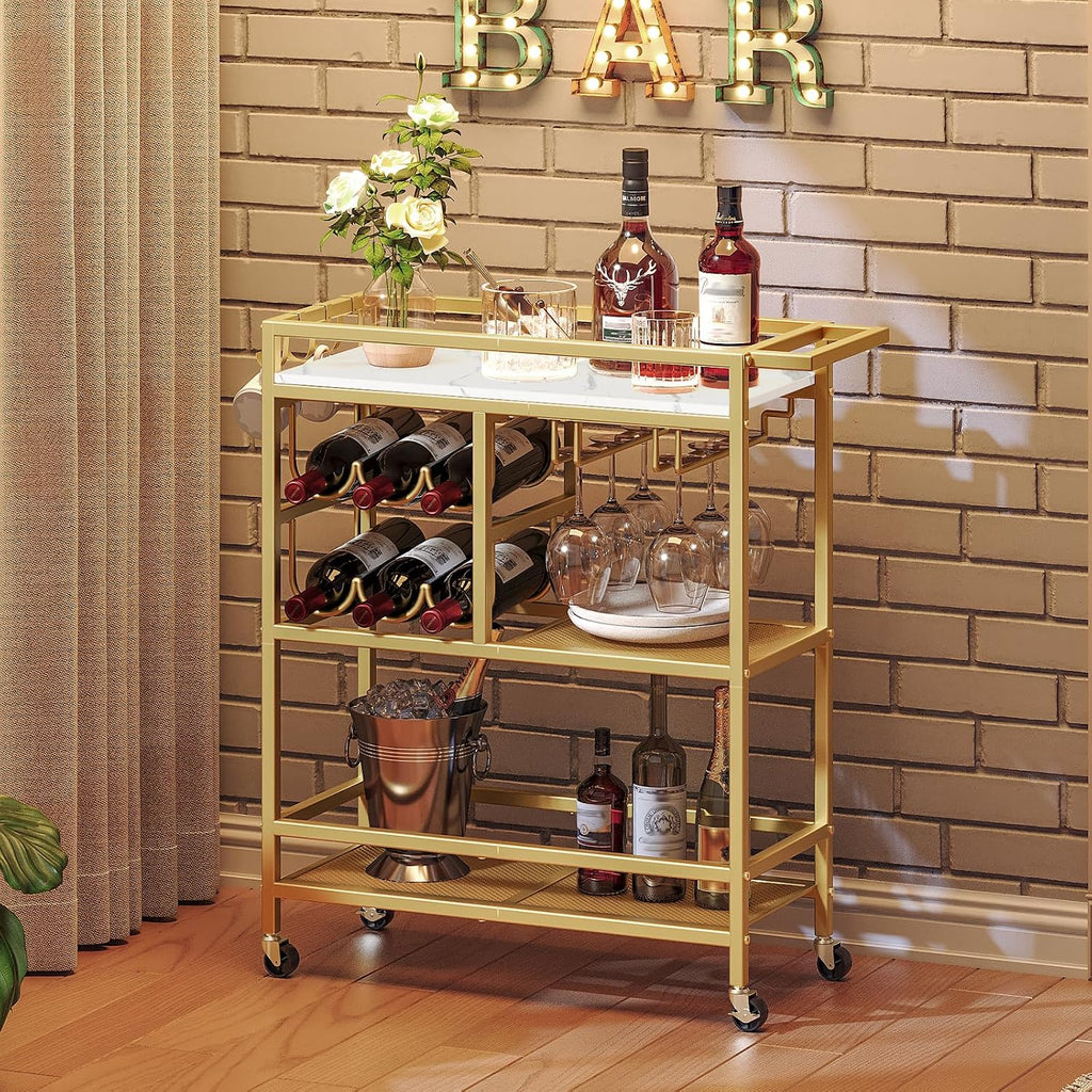 Gold White 3-Tier Rolling Cart