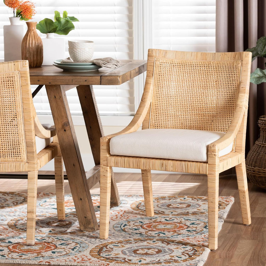 Rattan Wingback Dining Accent Chair